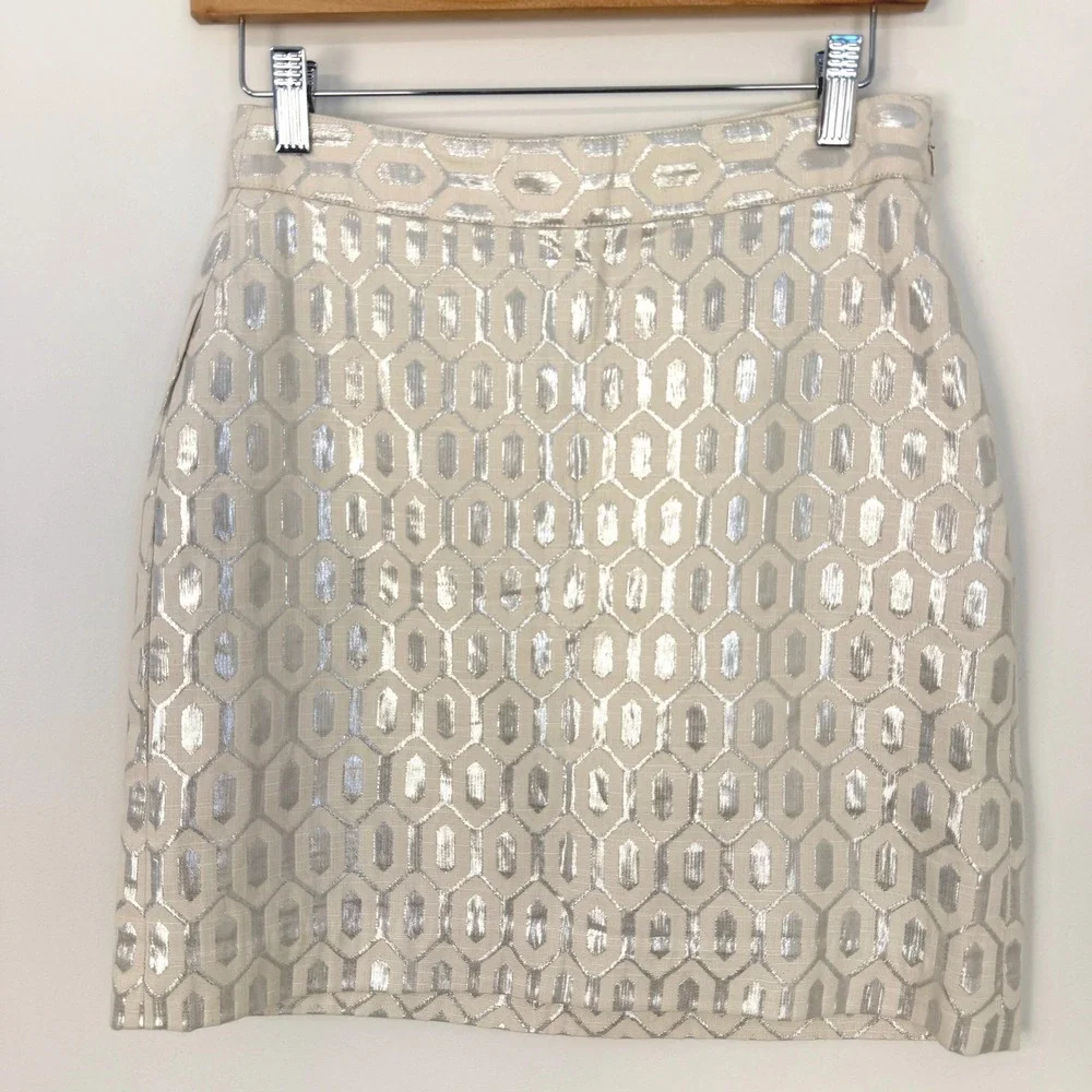 Banana Republic Metallic Jacquard Mini Skirt Womens 0 Champagne Party Holiday - Picture 2 of 6